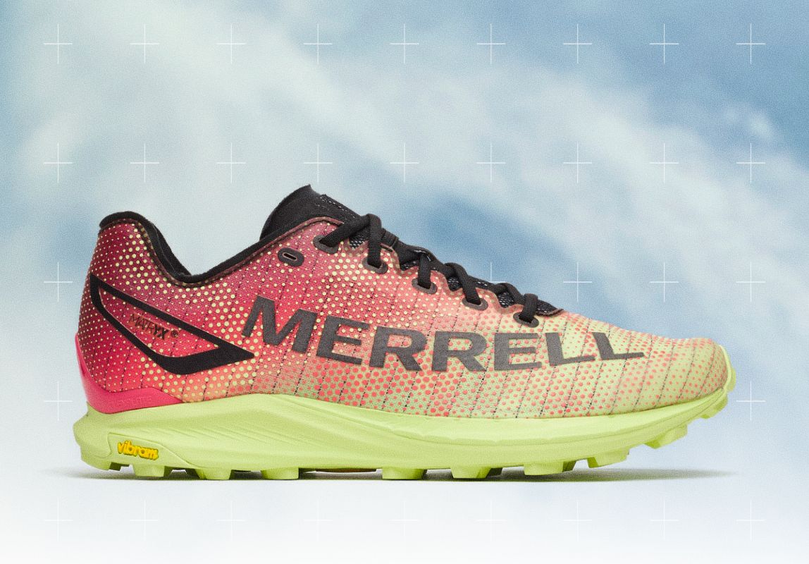 Close up of Merrell Skyfire 2 shoes on concrete.